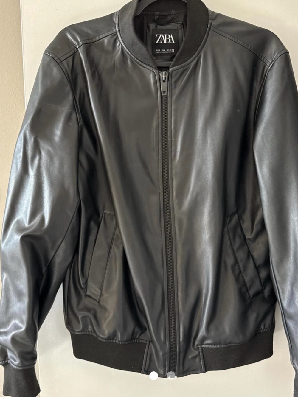 ZARA Black Leather Bomber Jacket